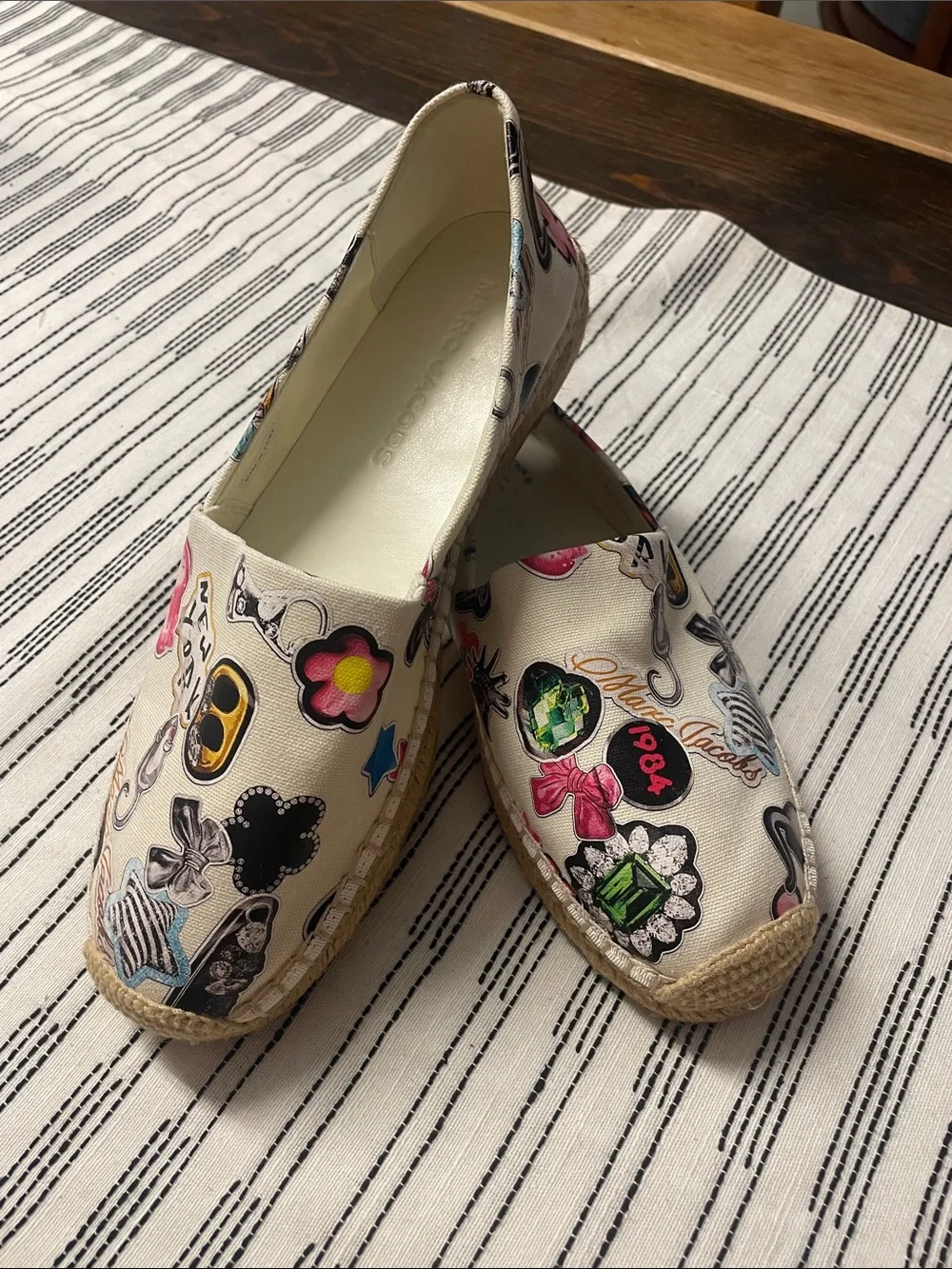 Marc Jacobs Cream Espadrilles with Multicolor Patch Print